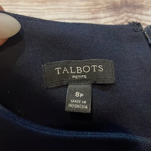 Talbots Navy Blue Scallop Eyelet Trim Dress Size 8P Career Office Classic - Picture 3 of 12